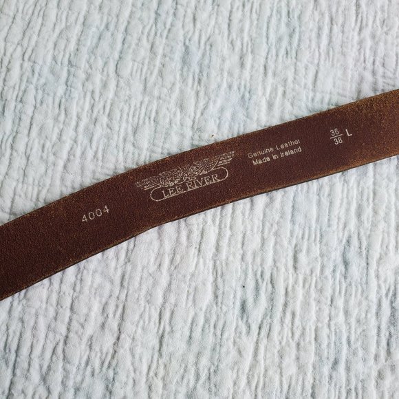 Lee River Ireland Brown Genuine Leather Celtic Knot Belt Mens Brass Buckle 36/38 - Picture 4 of 8